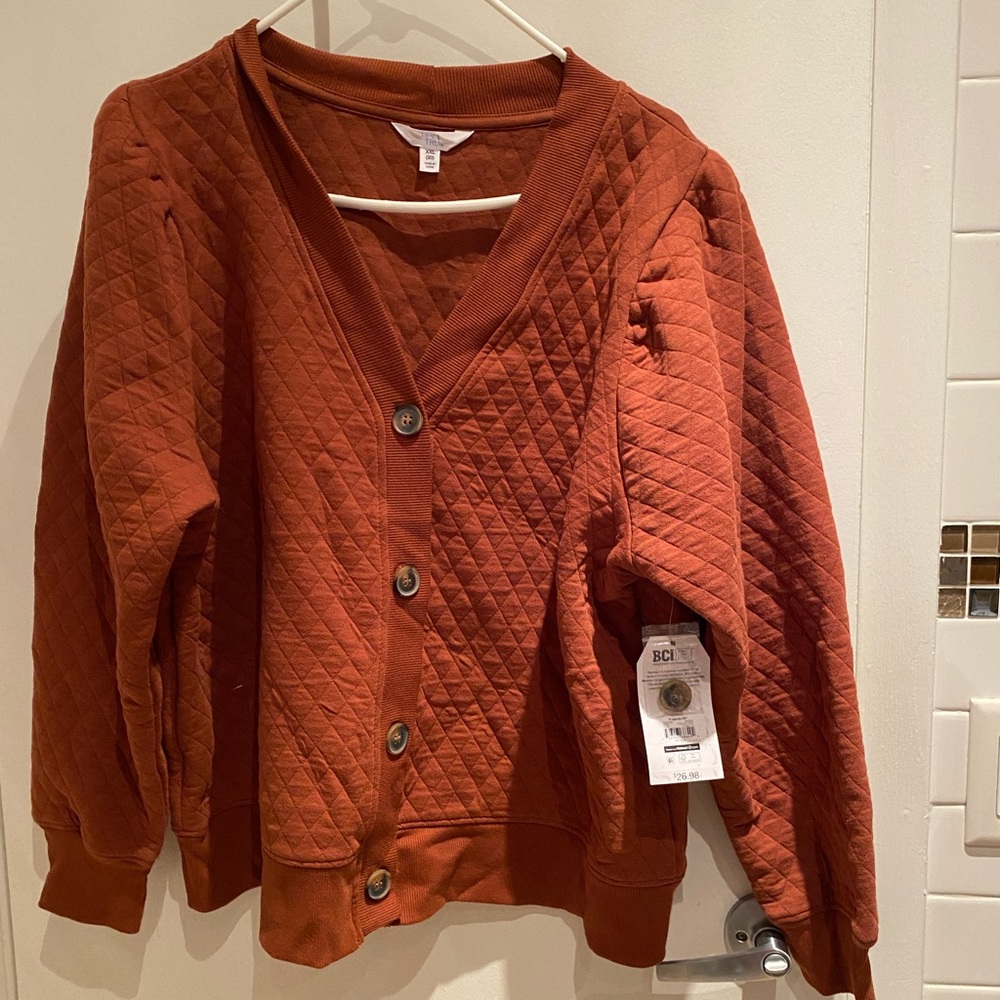 Time and Tru Quilted Button-Front Jacket in Rust